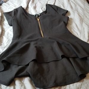 Iris Black Cap Sleeve ½ Zip Front Shirt, XLarge